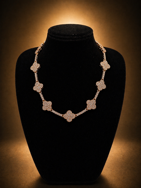 Rose Gold Flower Necklace - Zirconia