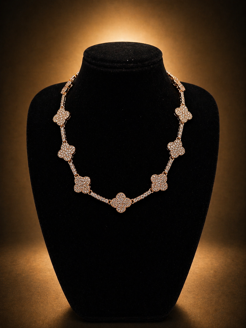 Rose Gold Flower Necklace - Zirconia