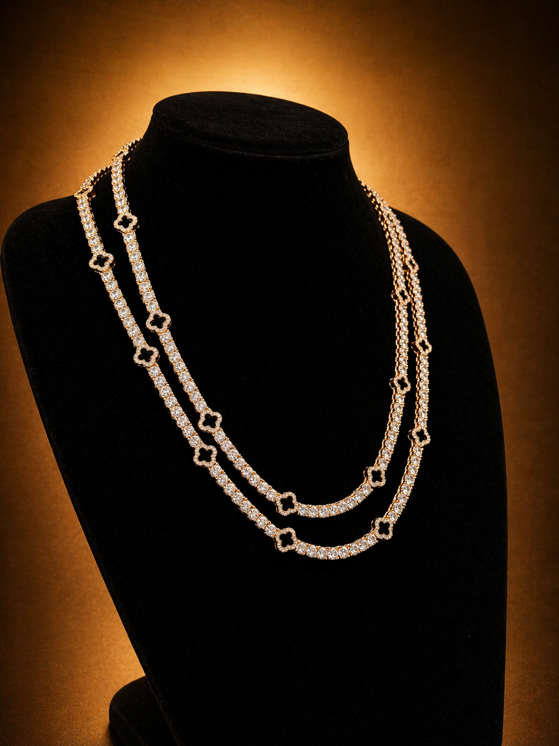 Small Flower Layered Necklace - Gold